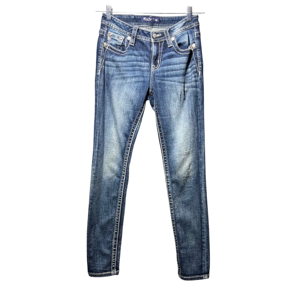 Miss Me Mid Rise Skinny Jeans Angel Wing Embellished Blue 26 x 30 Flap Pockets